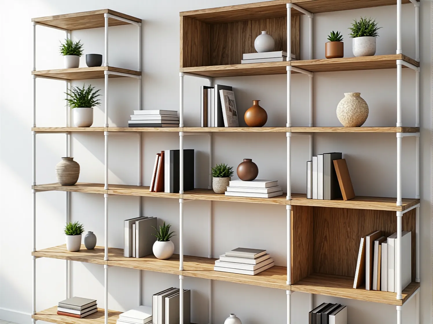 Ergonomiczne biurka w stylu minimalistycznym w jasnym biurze typu coworking.