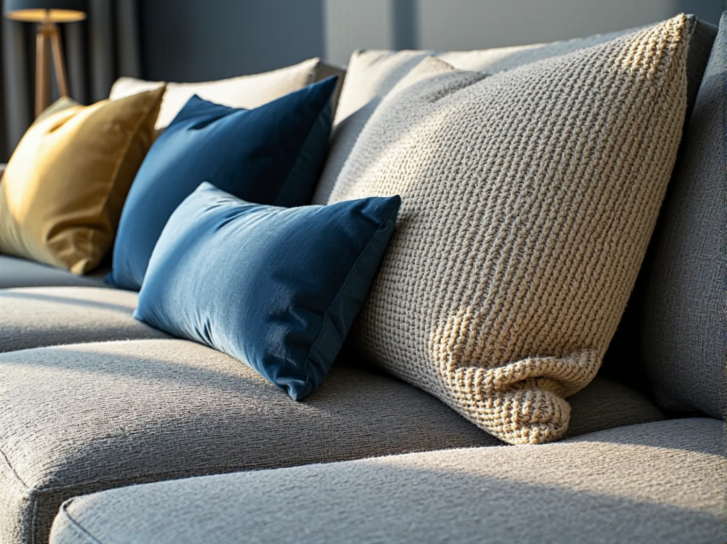 Elegancka sofa narożna w przestronnym wnętrzu nowoczesnego apartamentu.