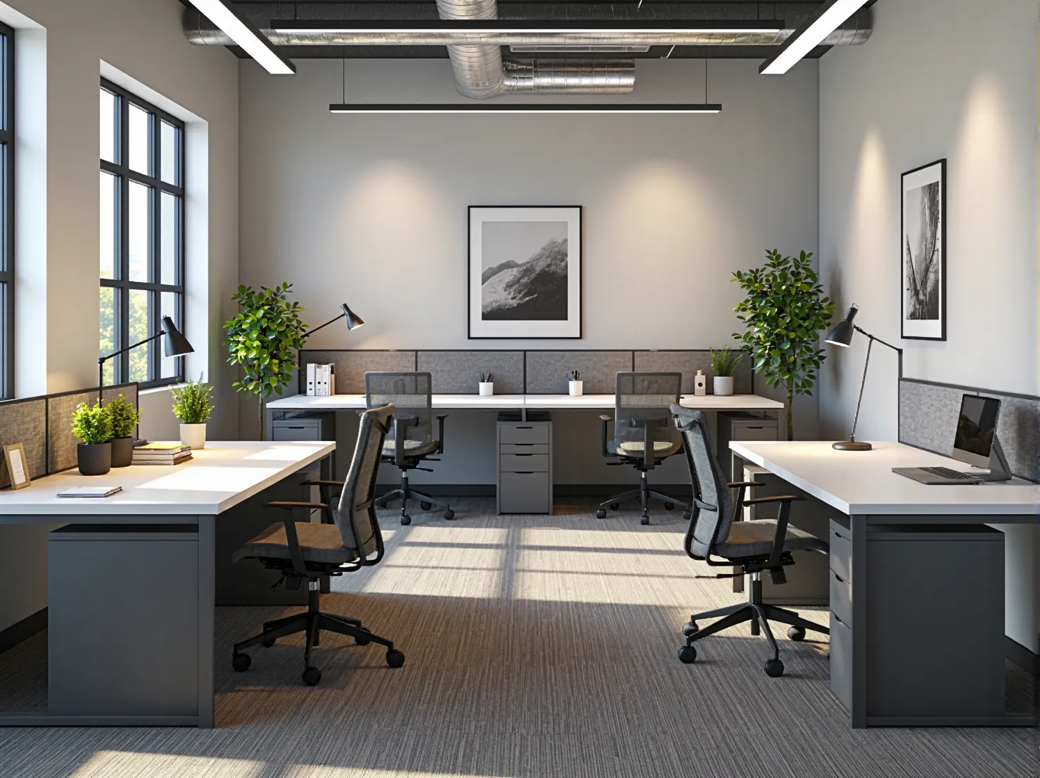 Ergonomiczne biurko do coworkingu z regulacją wysokości i miejscem na laptopa.