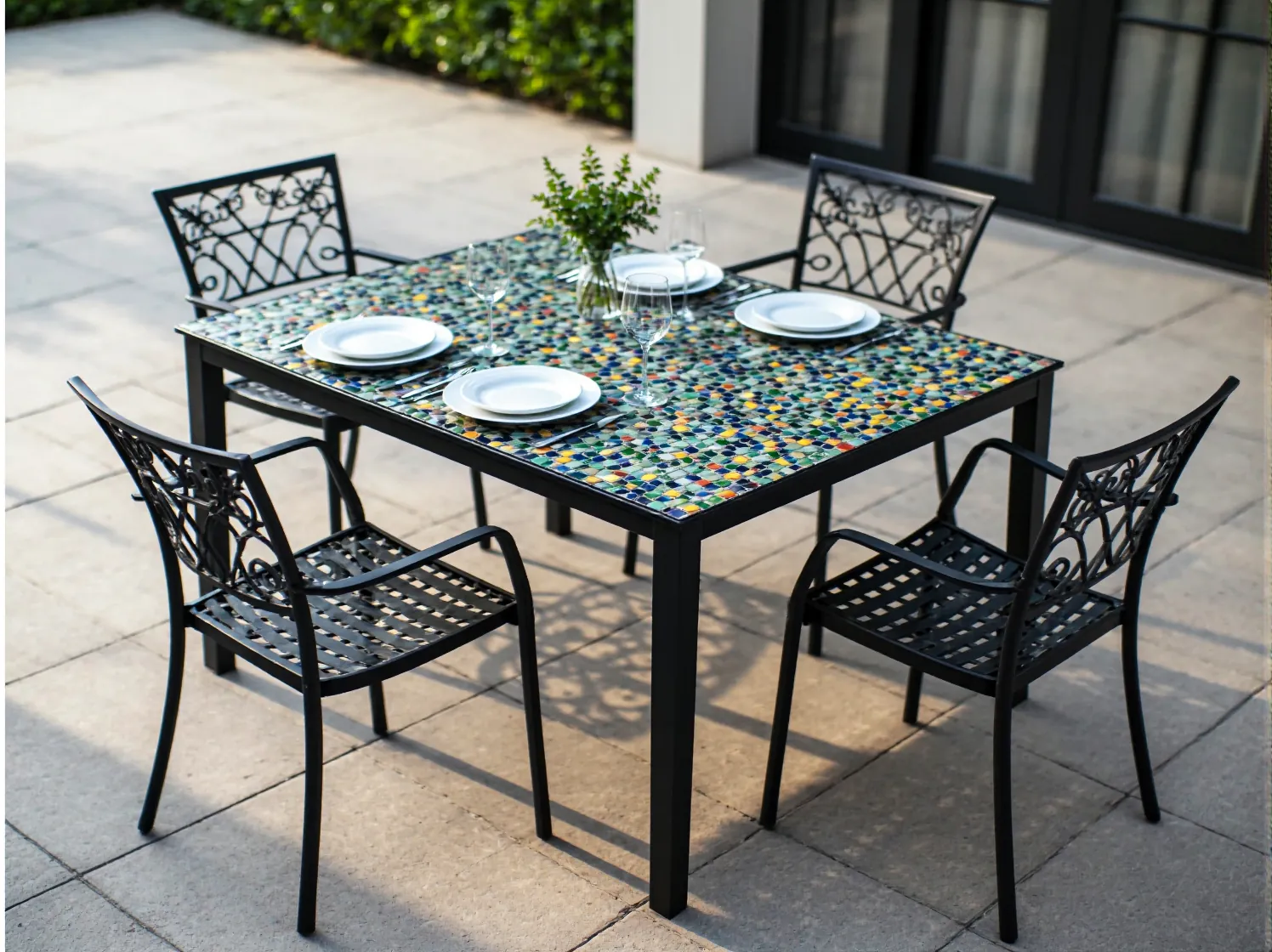 Malowanie metalowego stolika ogrodowego farbą antykorozyjną.