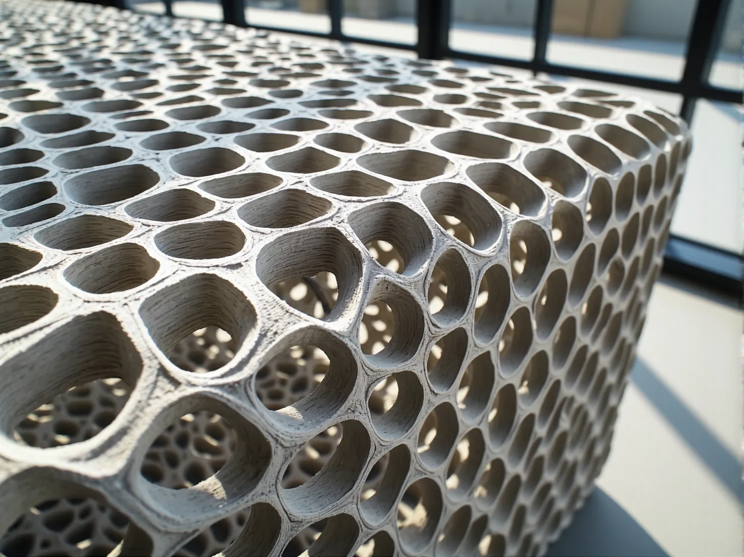 Innowacyjny design mebli z druku 3D - futurystyczny stolik kawowy o unikalnej, ażurowej formie.