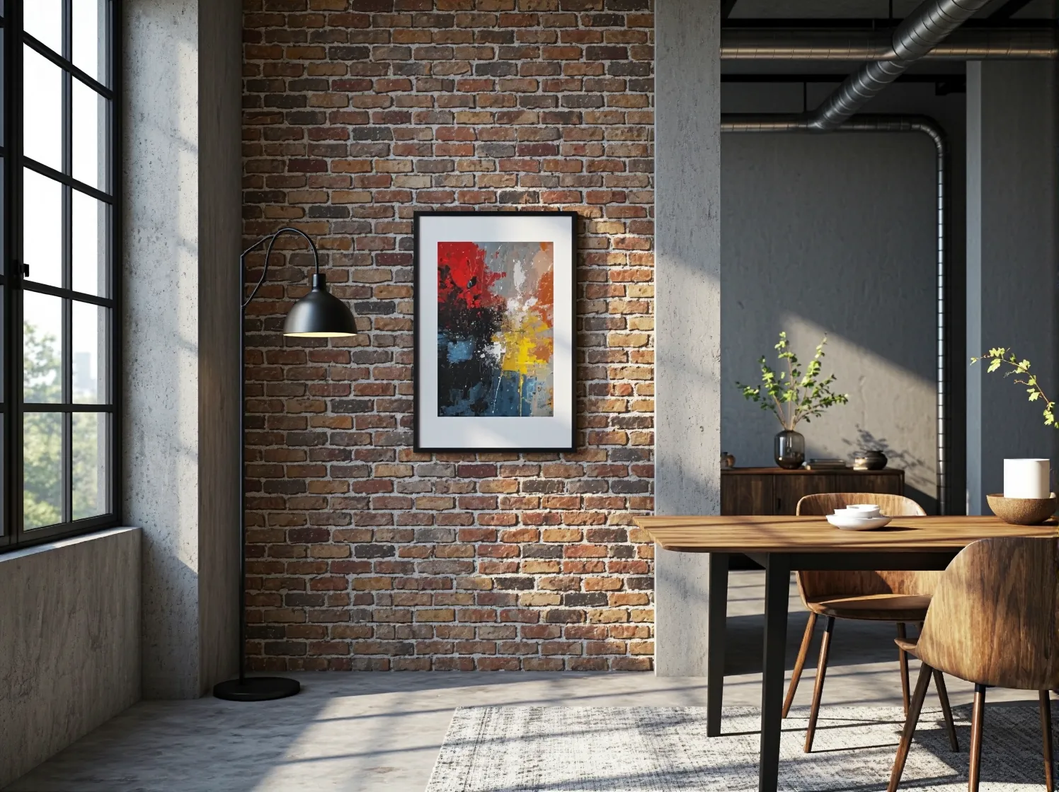 Industrialne lampy wiszące z żarówkami Edisona w nowoczesnej jadalni.