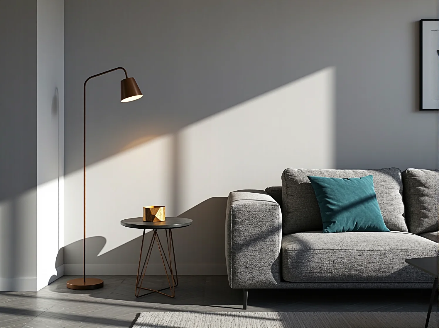 Modułowe meble wypoczynkowe w salonie o wysokim standardzie, narożnik typu L.