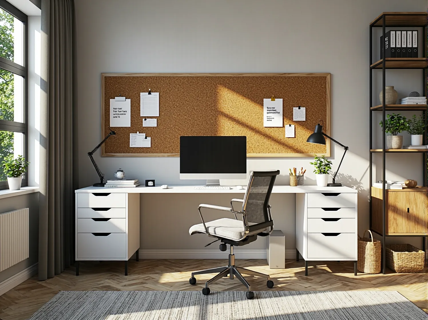 Nowoczesne oświetlenie biurka w salonie ułatwiające pracę i dbające o wzrok.