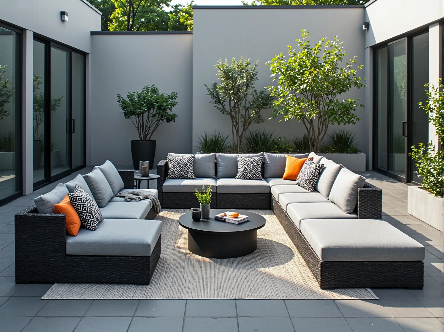 Wielofunkcyjne meble outdoorowe z miejscem do przechowywania w małym ogrodzie.