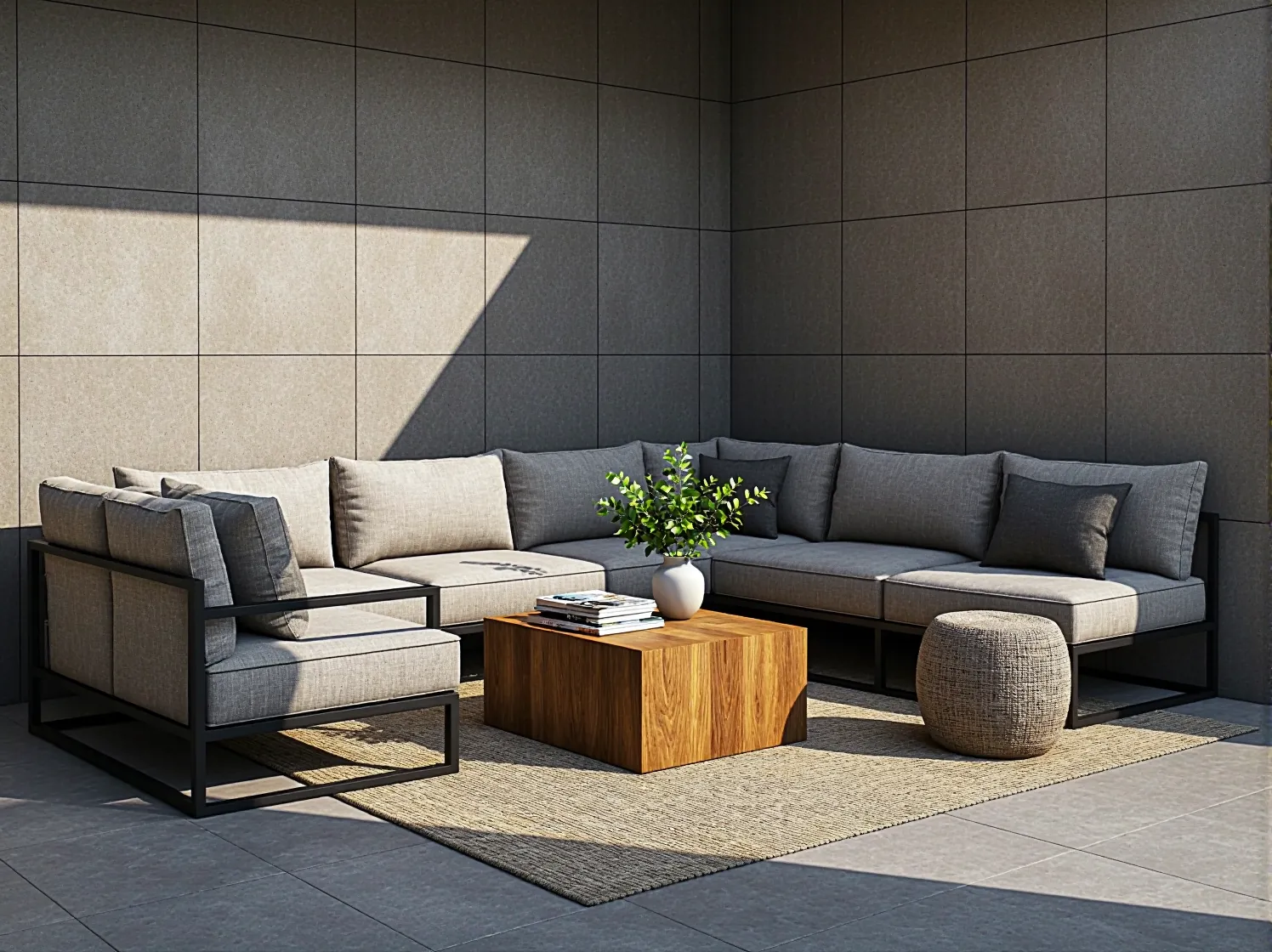 Wytrzymałe meble ogrodowe modułowe o wysokiej odporności na słońce i deszcz.